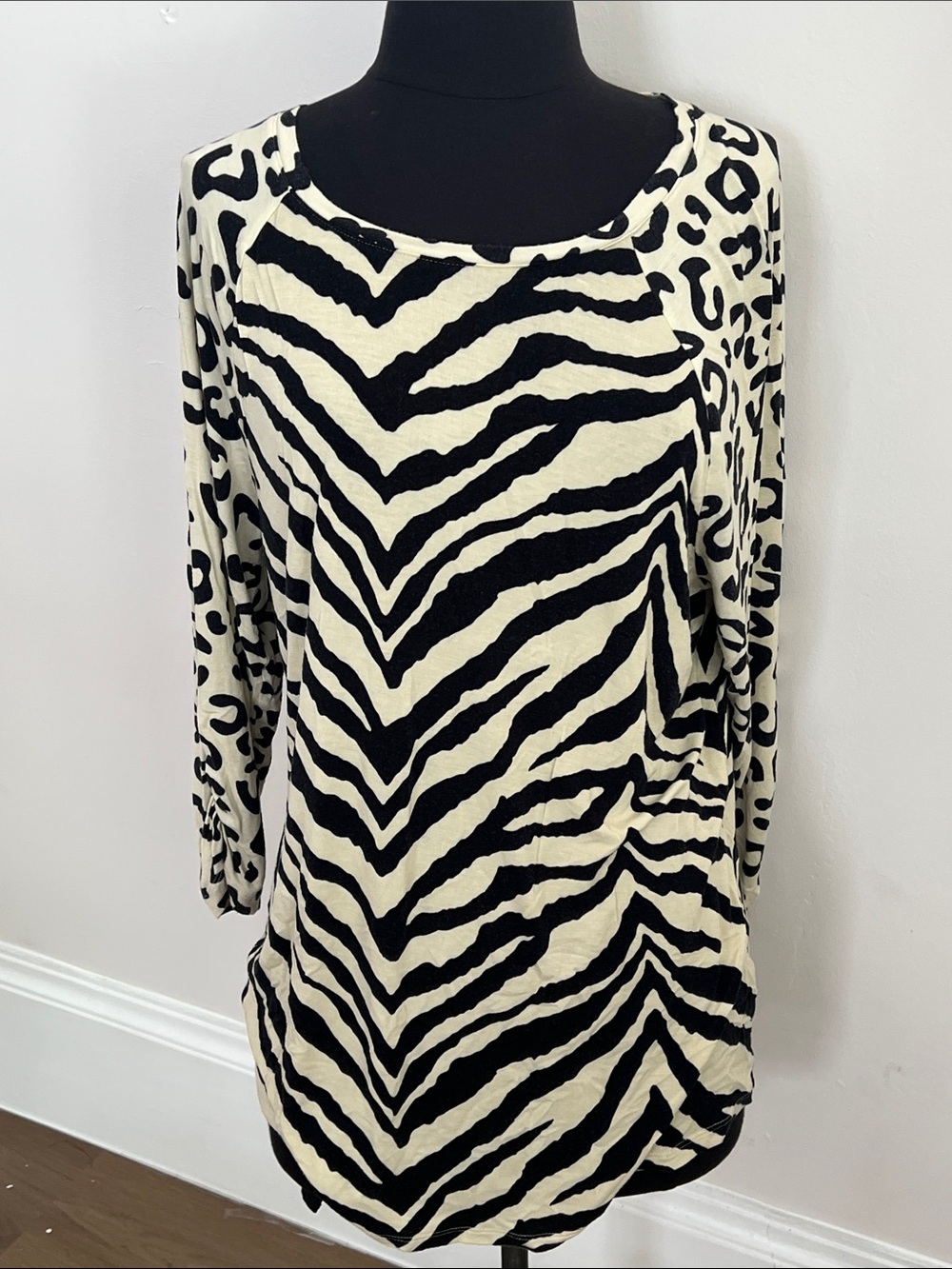 Cato Black and Cream Zebra-Print Long Sleeve Top